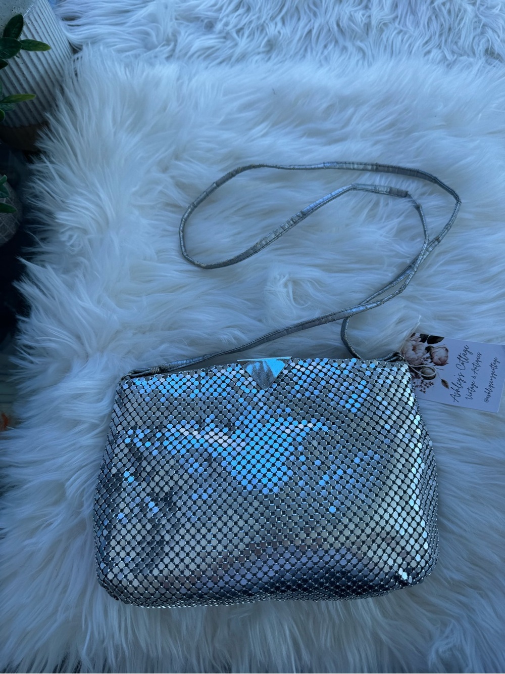 Vintage Silver Sequin Crossbody Bag - Women